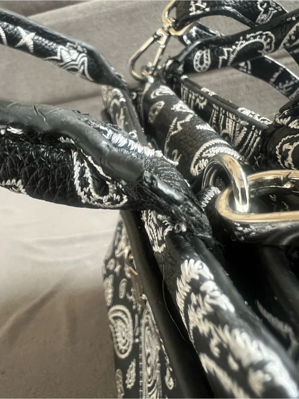 Brandon Blackwood Black & White Paisley Top-Handle Satchel